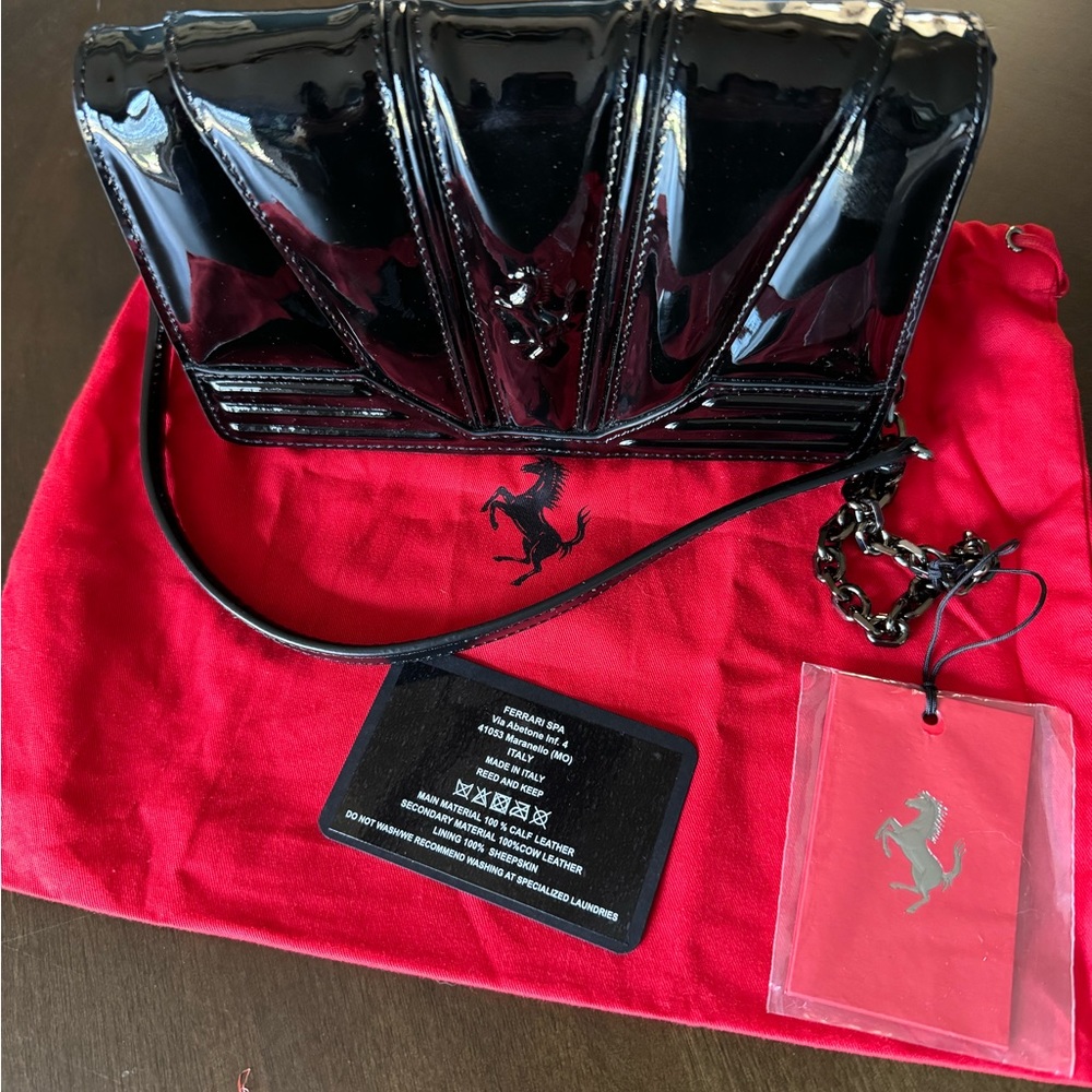 Ferrari Scuderia Ferrari Black Leather Patent Lacca Bag Purse Evening NWT